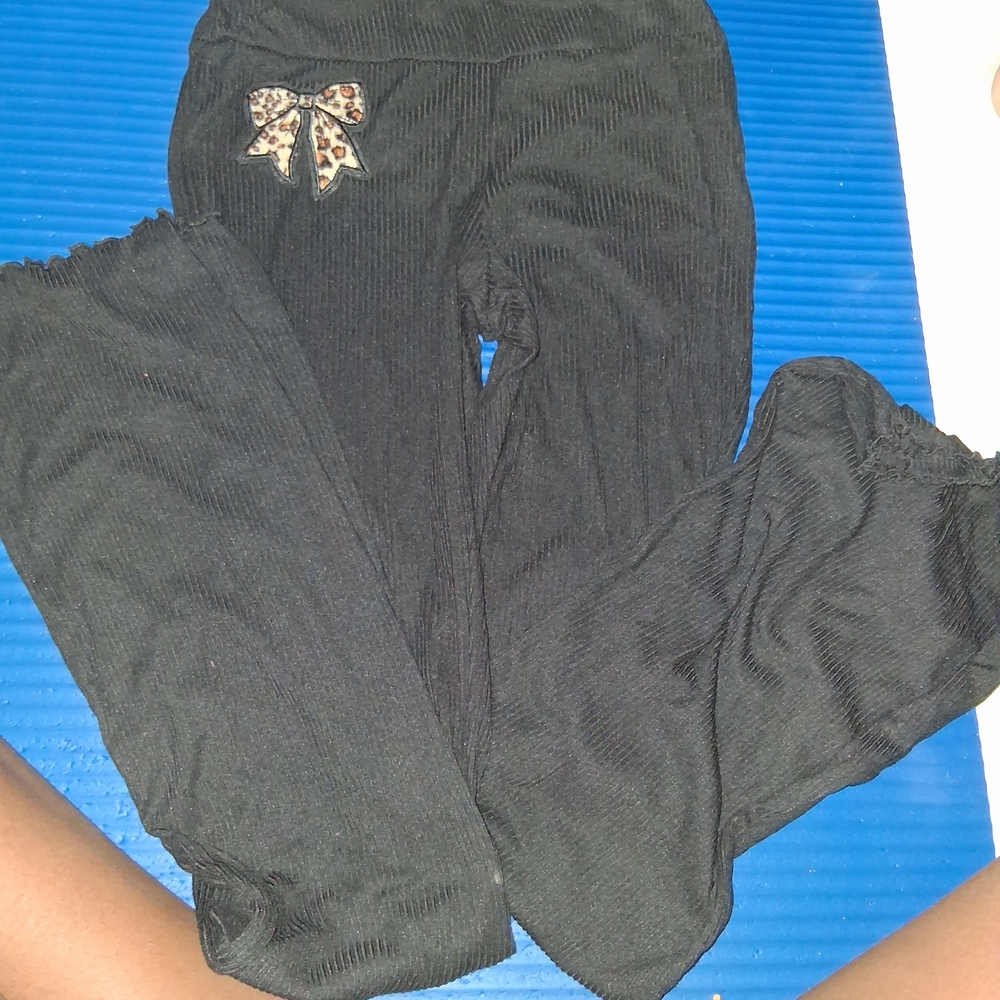 No Boundaries Black Boot Cut Pants with Leopard Bow